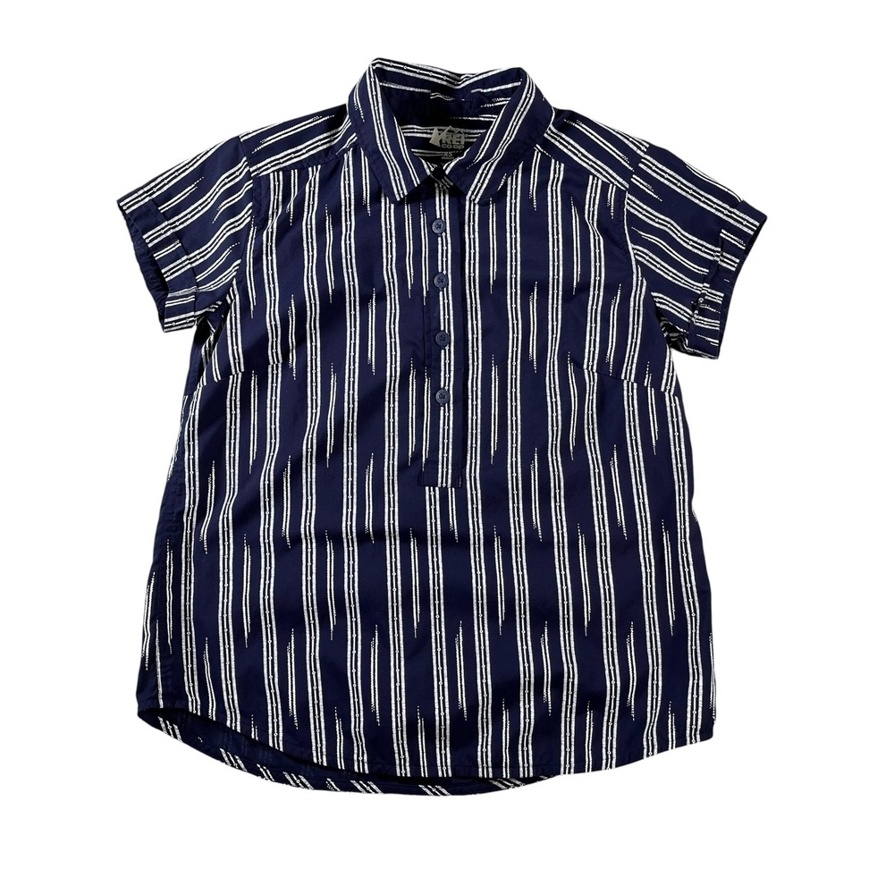 REI Co-op Womens Size XS Blue White Striped Short Sleeve Henley Pullover Shirt